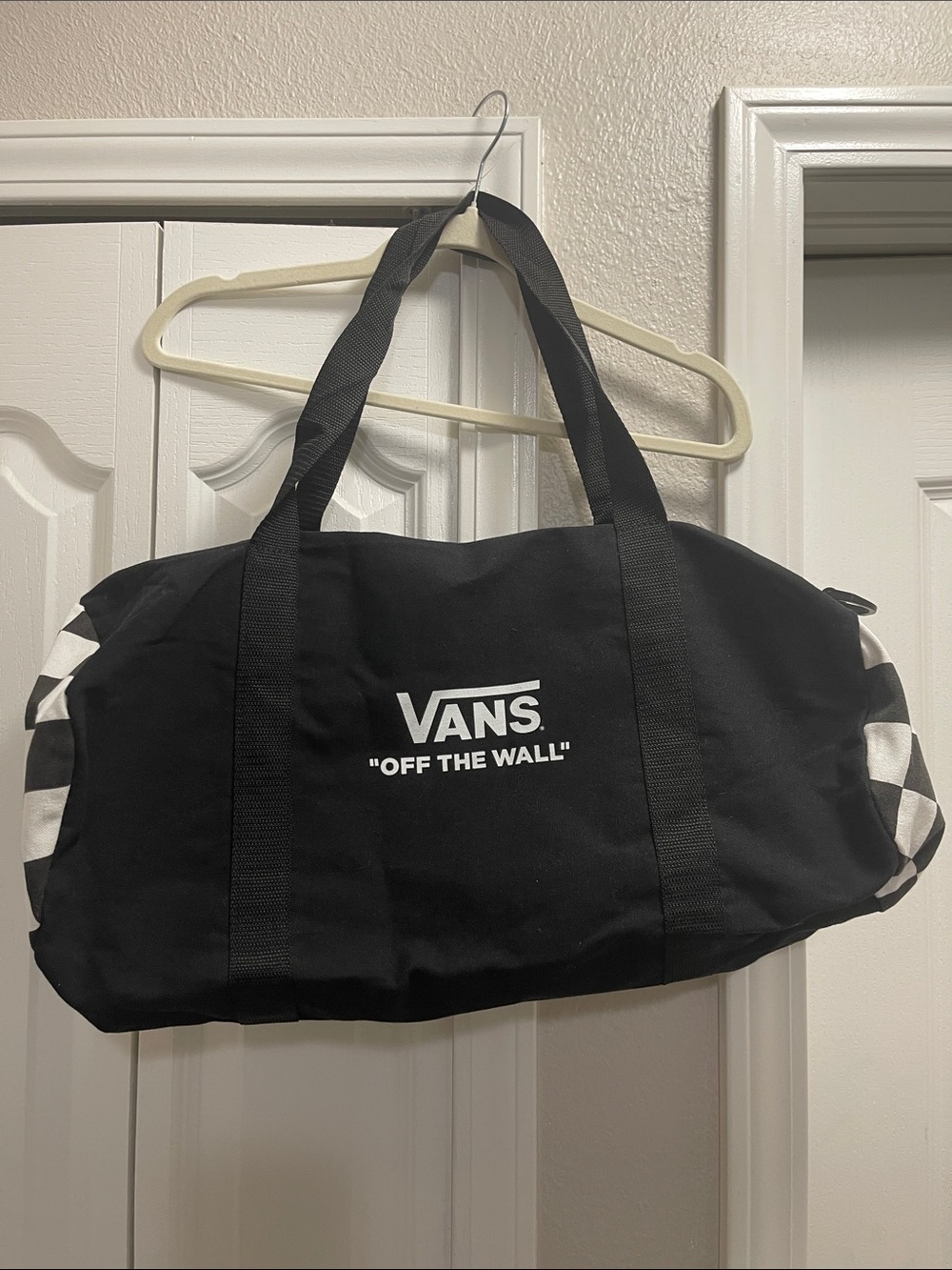 Vans Black Duffel Bag with White Checker Accents